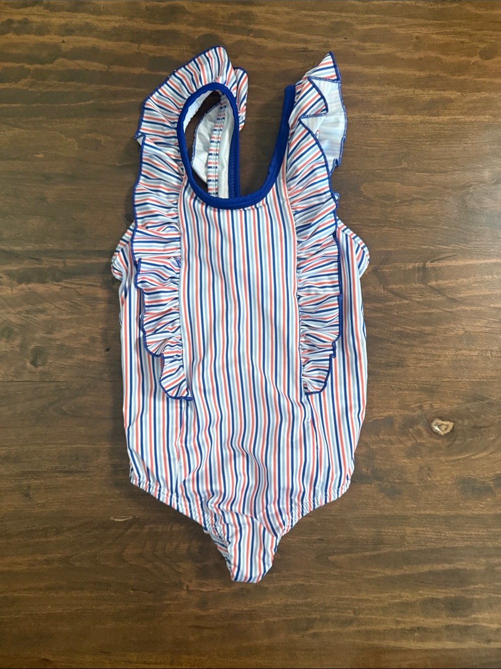 The Beaufort Bonnet Company Red, White & Blue Striped Ruffle One-Piece